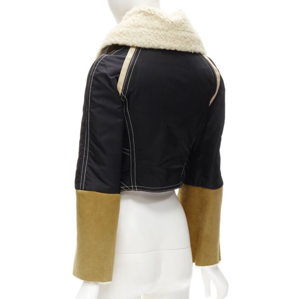 rare DSQUARED2 Vintage Runway brown suede shearling nylon aviator jacket IT40 S - Picture 7 of 8
